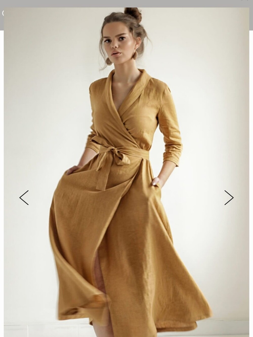 Linen Handmade Studio 100% Linen Marlena Dress In Color "Mustard", Size 12-14